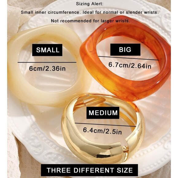 Chunky Gold Bangle Bracelets for Women, Dainty 14k Gold Plated Big Stackable Ban - Picture 4 of 9